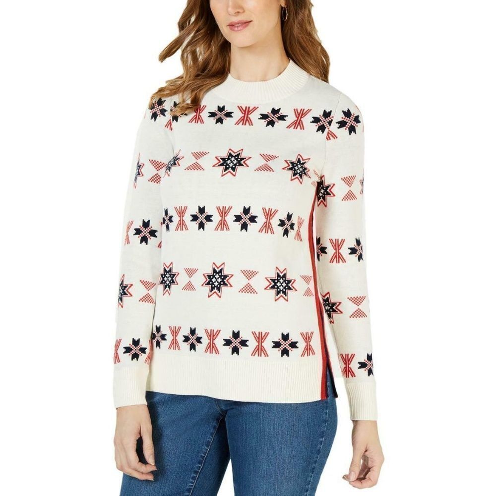 Charter Club Women's Ivory Patterned Mock Neck